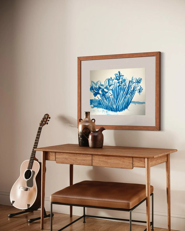 Daffodils in Blue (unframed watercolor) image 0